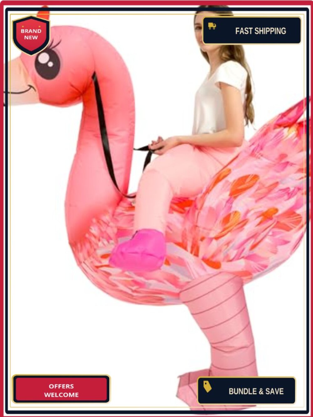 Inflatable Flamingo Costume Adult Blow Up Ride On Animal Suit